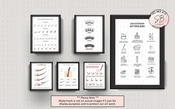 Eyelash extension training printable posters set of 6