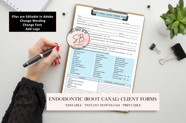 Endodontic Root Canal Client Intake Form, PDF Printable Template