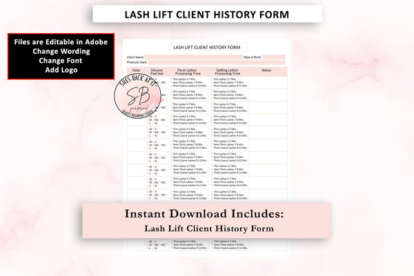 Printable Lash Lift Client History Form