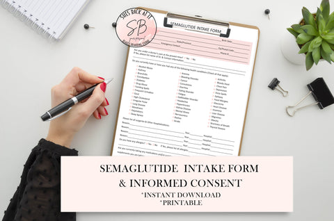 Printable Semaglutide intake form that gathers your clients' health and medical history as well as weight loss goals so you can help offer the best service possible. Forms are up to date and help you gather detailed information about your patient.