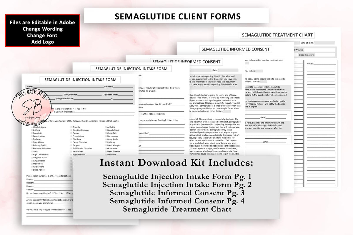 Semaglutide Injection Intake Form | ShesBackAtIt | Printable Spa, Salon and Esthetician Client Forms Semaglutide Injection Intake Form | ShesBackAtIt | Printable Spa, Salon and Esthetician Client Forms