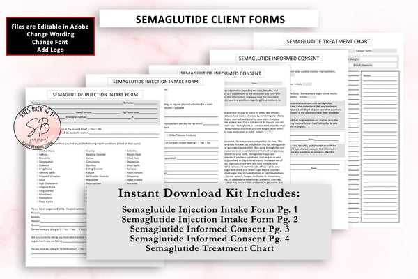 Our Semaglutide Injections Client Forms are instant downloads.  Once the payment processes, you will be able to download your semaglutide injection intake forms and use them right away. 