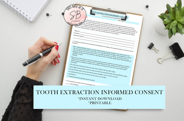 Tooth Extraction Informed Consent Printable Form for Dental Office.
