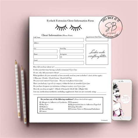 Printable Lash Extension Forms