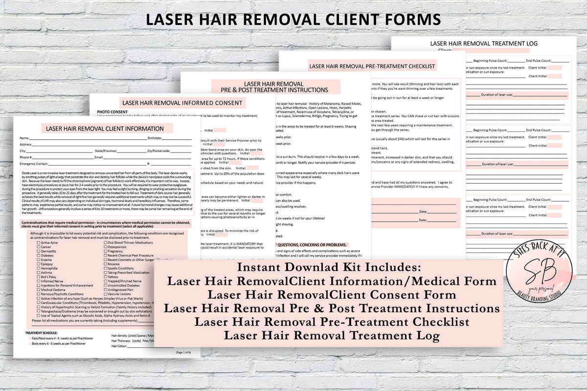 Laser Hair Removal Client Forms | ShesBackAtIt | Printable Spa