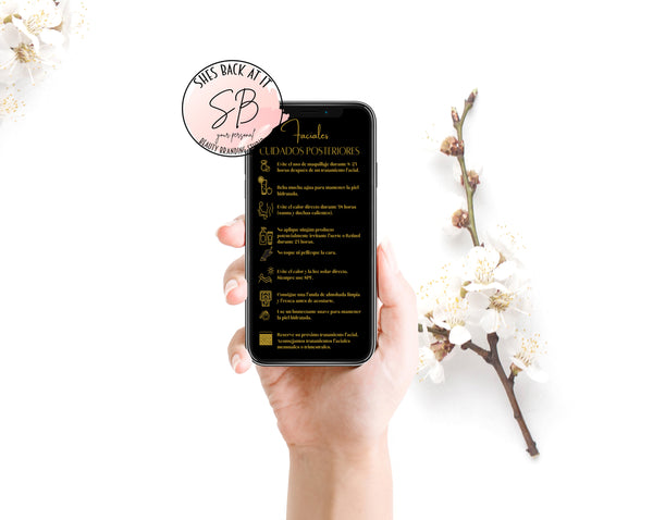 Spanish Phone Facial Aftercare Card