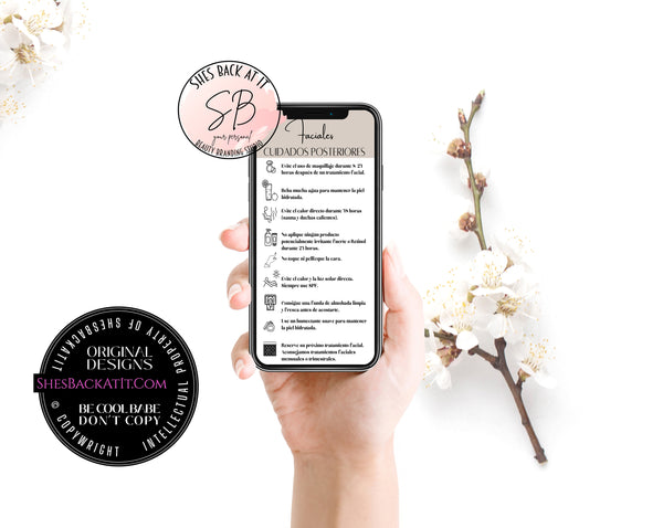 Spanish Phone Facial Aftercare Card