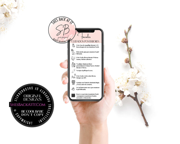 Spanish Phone Facial Aftercare Card