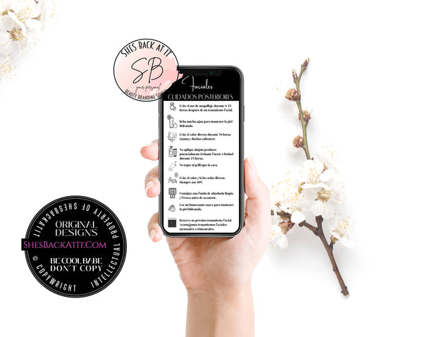 Spanish Phone Facial Aftercare Card