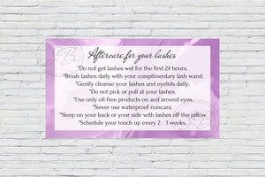 Purple Lashes Aftercare Card