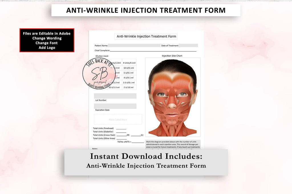 Anti-Wrinkle Injection Treatment Form | ShesBackAtIt | Printable Spa, Salon and Esthetician Client Forms anti-wrinkle-injection-treatment-form-shesbackatit-printable-spa-salon-and-esthetician-client-forms