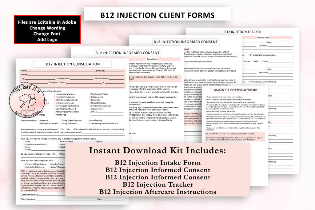 B12 Injection Client Forms | ShesBackAtIt | Printable Spa, Salon and Esthetician Client Forms B12 Injection Client Forms | ShesBackAtIt | Printable Spa, Salon and Esthetician Client Forms