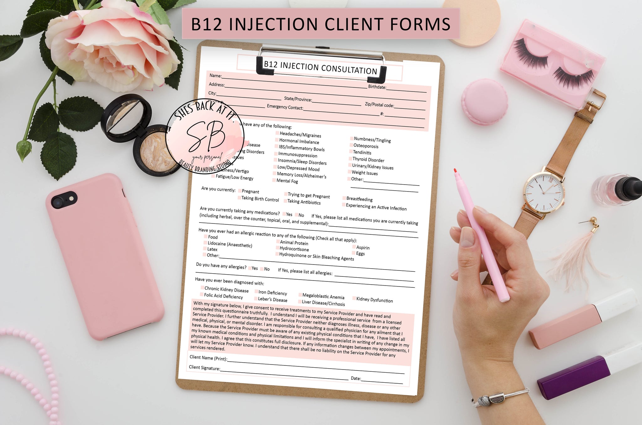 B12 Injection Client Forms | ShesBackAtIt | Printable Spa, Salon and Esthetician Client Forms B12 Injection Client Forms | ShesBackAtIt | Printable Spa, Salon and Esthetician Client Forms