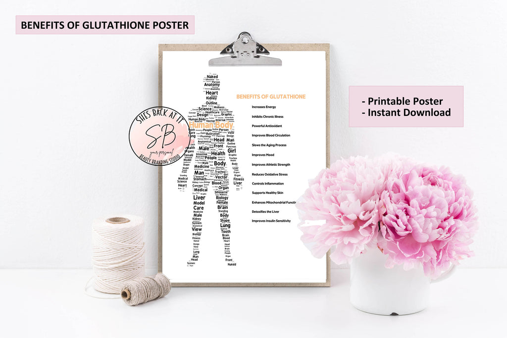 Glutathione Benefits Prinable Poster | ShesBackAtIt | Printable Spa, Salon and Esthetician Client Forms Glutathione Benefits Prinable Poster | ShesBackAtIt | Printable Spa, Salon and Esthetician Client Forms