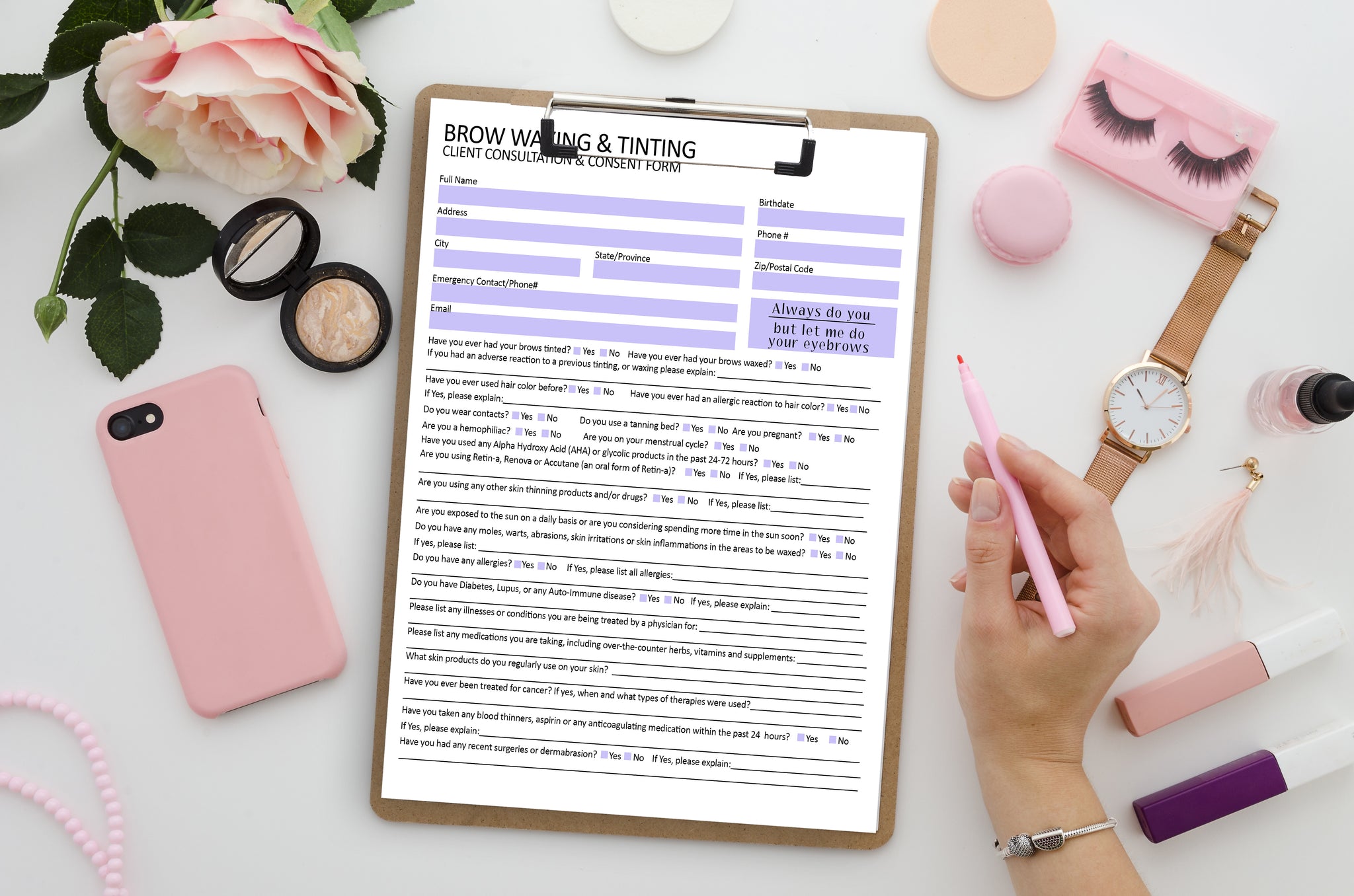 Purple Brow wax and tint consultation form