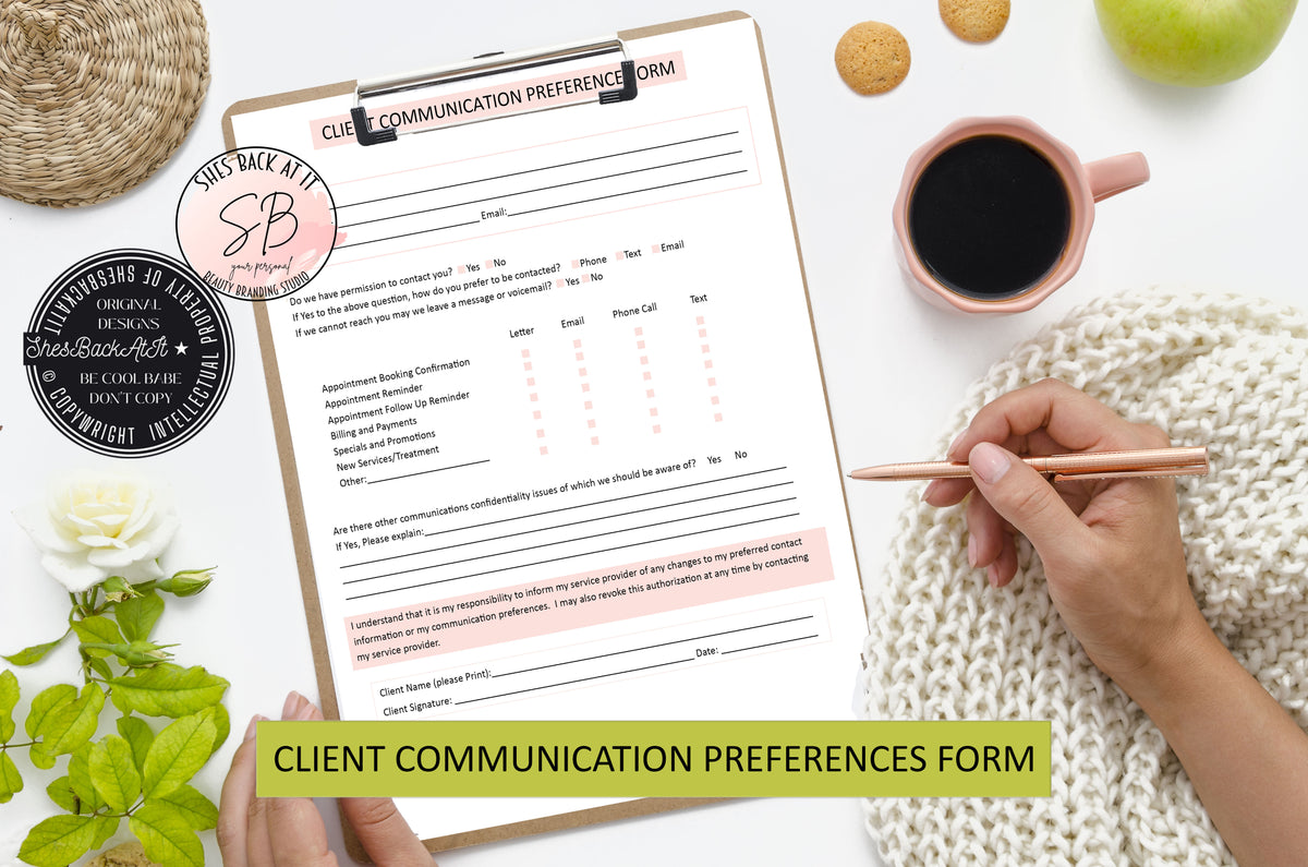 Client Communication Preference Form | ShesBackAtIt | Printable Spa ...