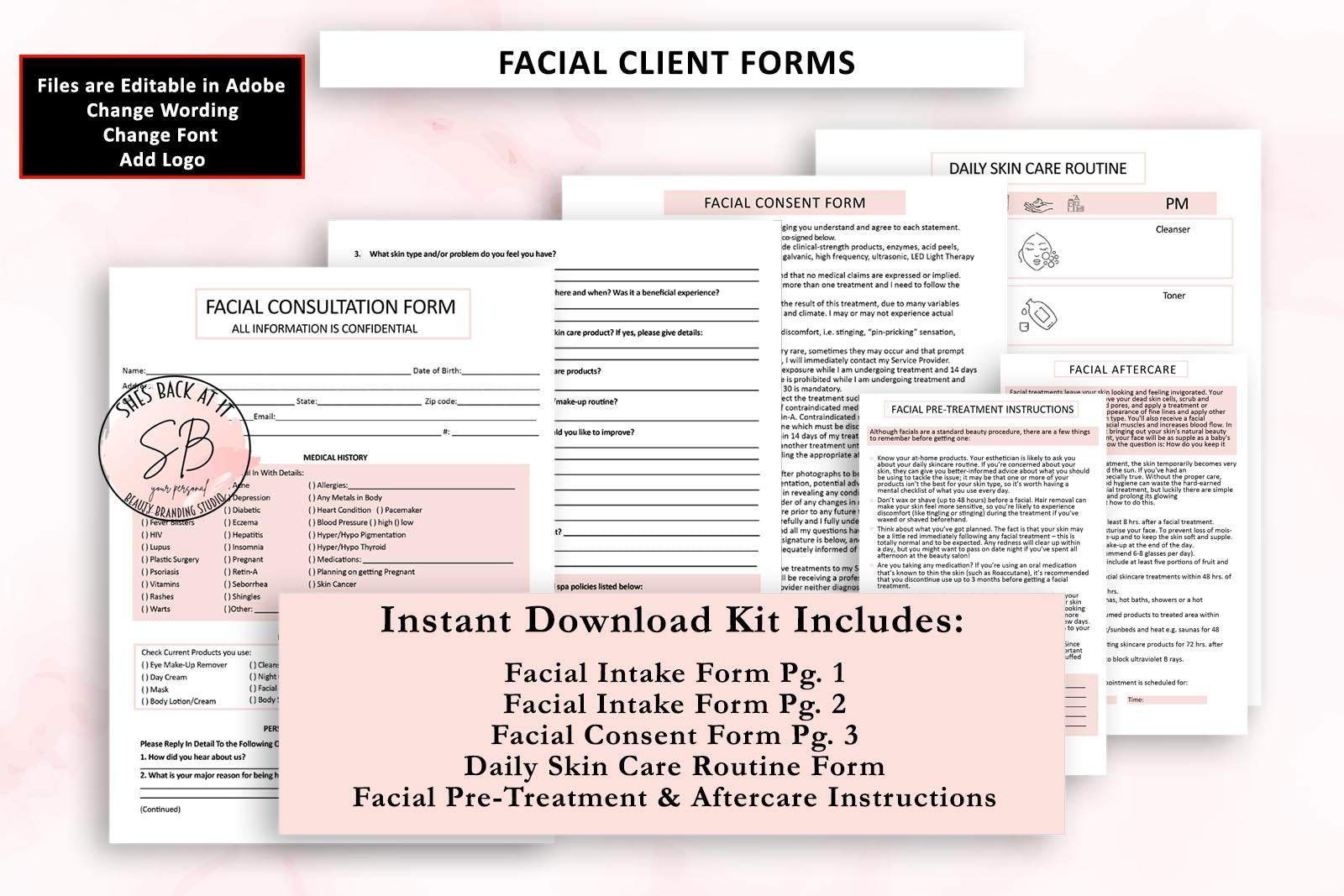 Facial Client Form Facial Client Consultation Form | ShesBackAtIt | Printable Spa, Salon ...