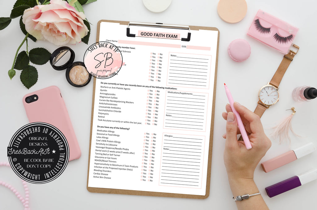 Good Faith Exam ShesBackAtIt Printable Spa, Salon and Esthetician