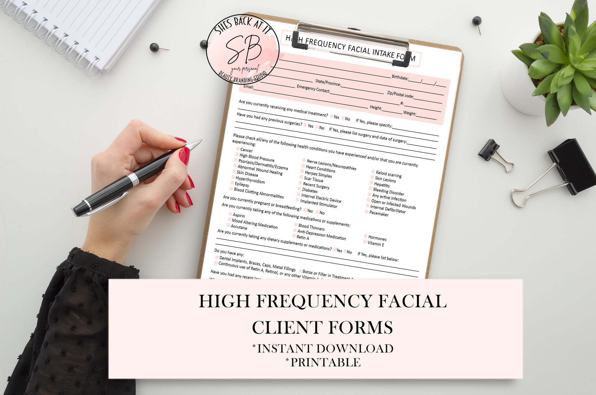 High Frequency Facial Printable Client Forms, PDF Template