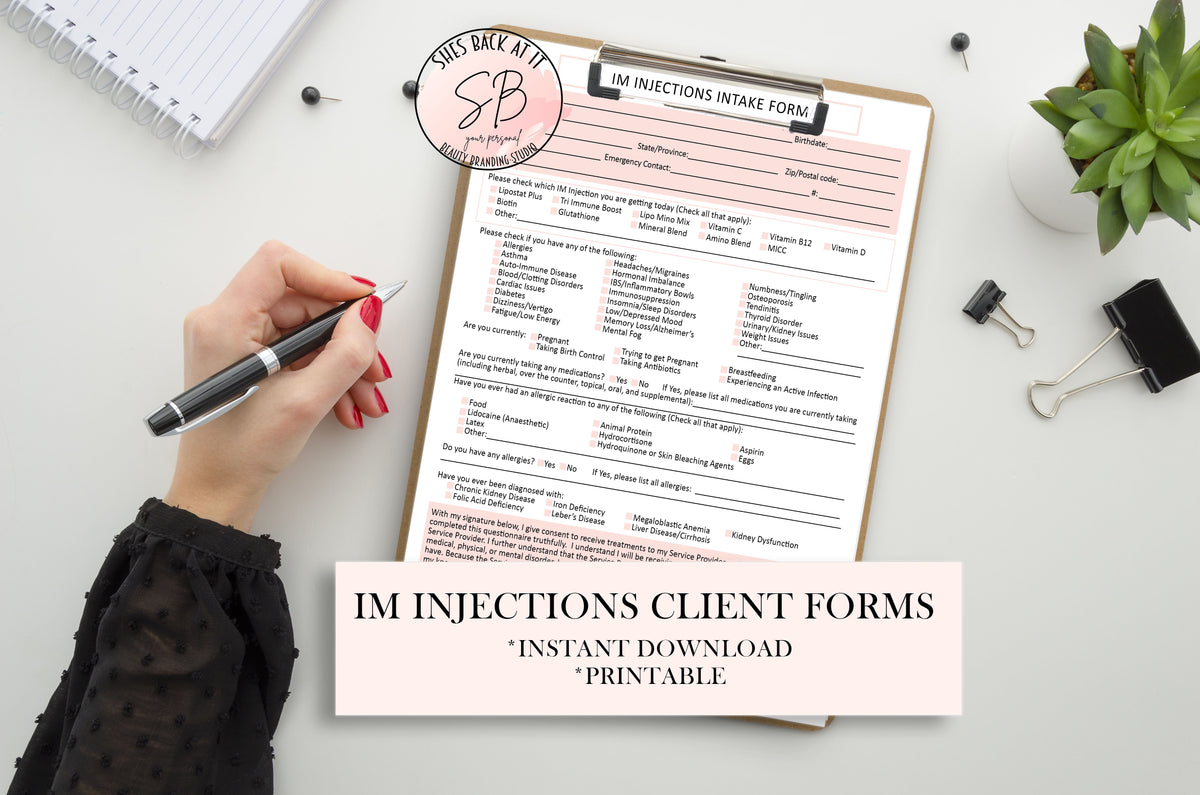 IM Injection Consent Form | ShesBackAtIt | Printable Spa, Salon and ...