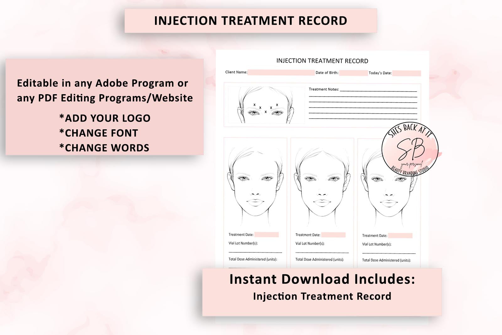 Facial Injection Treatment Record Printable Form