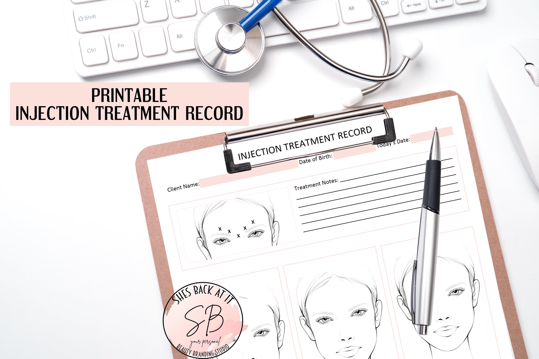 Facial Injection Treatment Record | ShesBackAtIt | Printable Spa, Salon ...