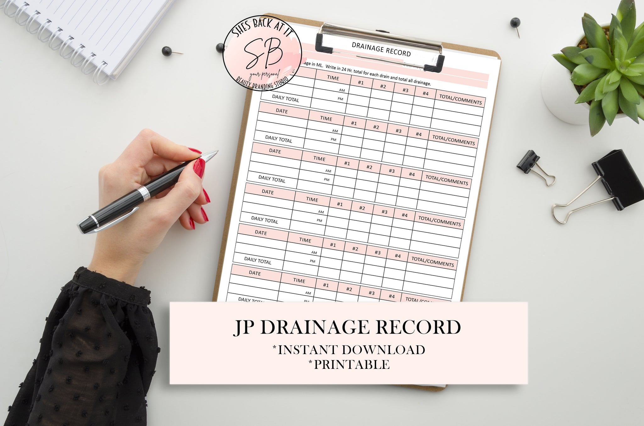 JP Drainage Record Form | ShesBackAtIt | Printable Spa, Salon and ...