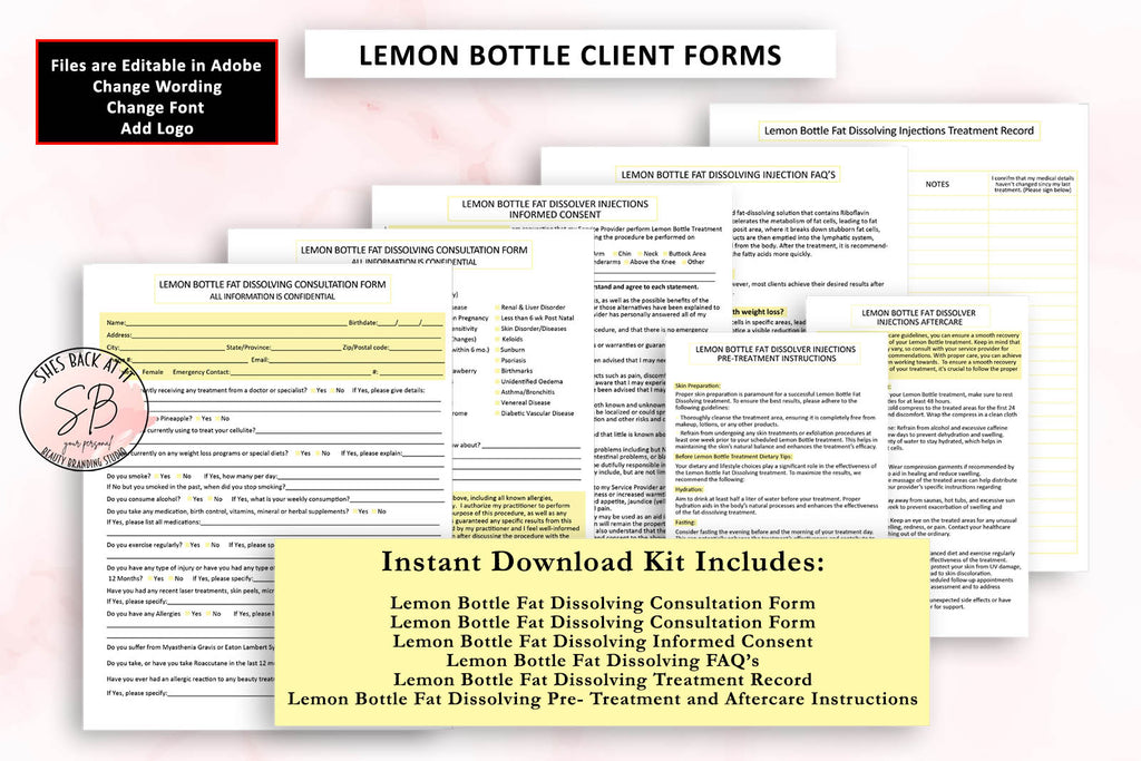 Lemon Bottle Fat Dissolving Client Forms | ShesBackAtIt | Printable Spa, Salon and Esthetician Client Forms Lemon Bottle Fat Dissolving Client Forms | ShesBackAtIt | Printable Spa, Salon and Esthetician Client Forms