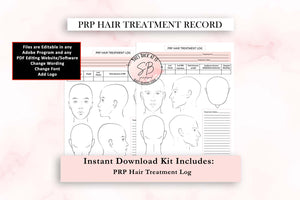 PRP Hair Treatment Record document with editable features on a pink background