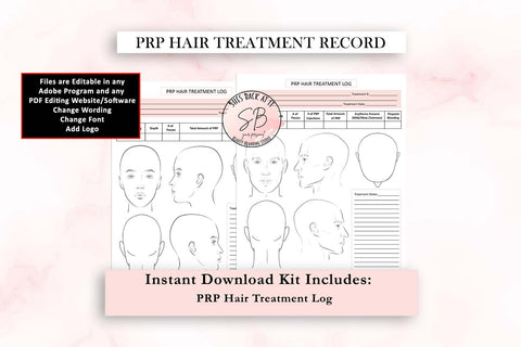 PRP Hair Treatment Record document with editable features on a pink background