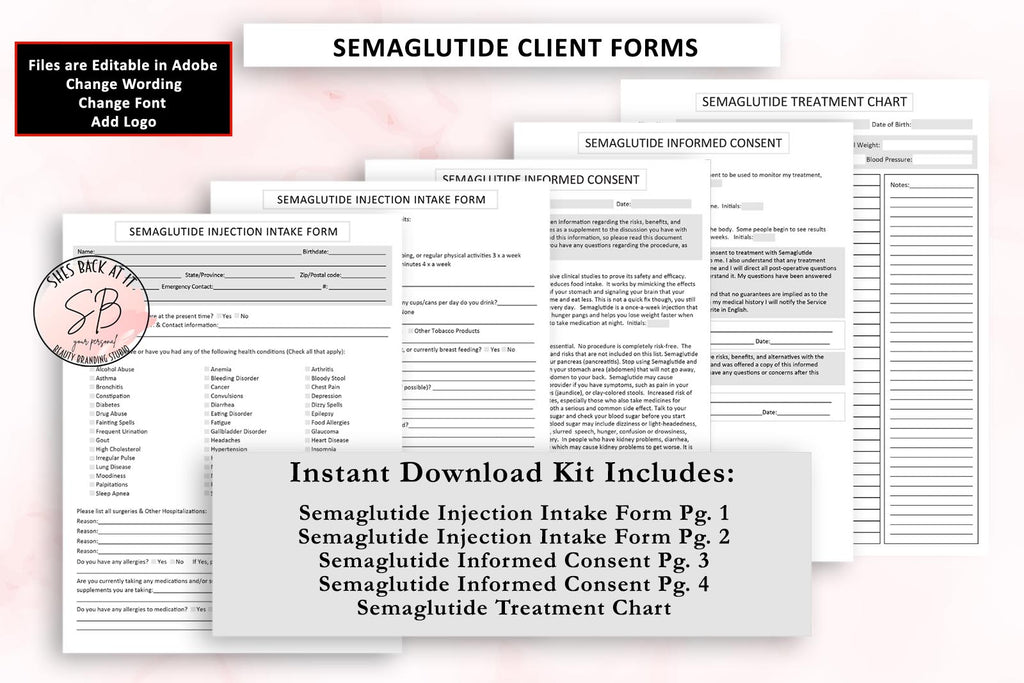 Semaglutide Injection Intake Form | ShesBackAtIt | Printable Spa, Salon and Esthetician Client Forms Semaglutide Injection Intake Form | ShesBackAtIt | Printable Spa, Salon and Esthetician Client Forms