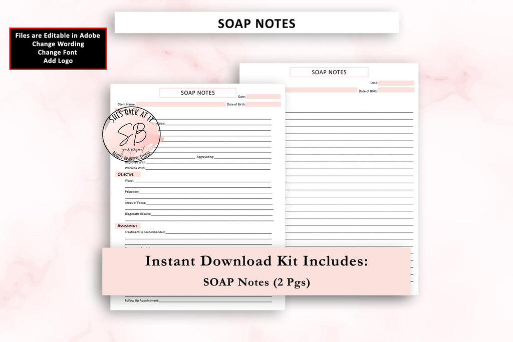 Soap Notes Prinatble SOAP Notes | ShesBackAtIt | Printable Spa, Salon and Esthetician Client ...