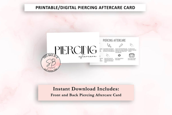 Printable piercing aftercare card back – instant download aftercare instructions for piercing studios