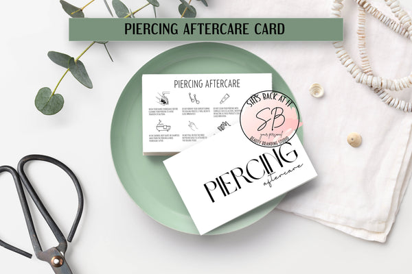 Printable piercing aftercare card front – double-sided 3.5x2 inch PDF for piercing artists
