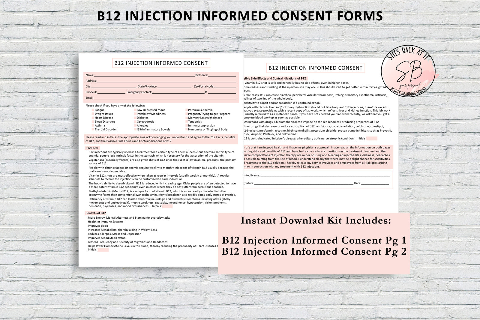 B12 Shot Consent Form | ShesBackAtIt | Printable Spa, Salon and Esthetician Client Forms B12 Shot Consent Form | ShesBackAtIt | Printable Spa, Salon and Esthetician Client Forms