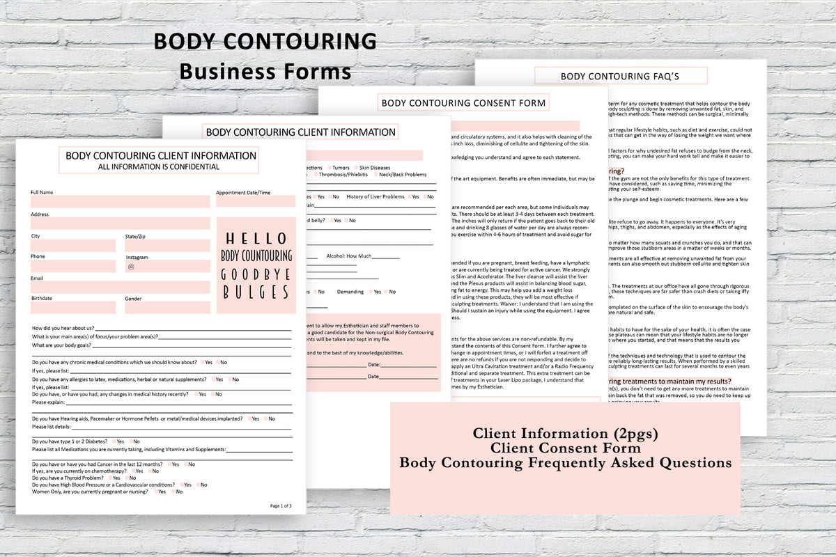 Body Contouring Client Forms | ShesBackAtIt | Printable Spa, Salon and ...
