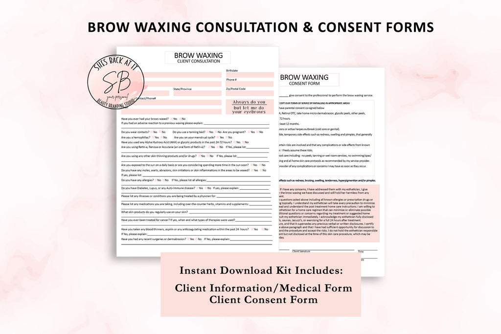 Brow Wax Client Forms | ShesBackAtIt | Printable Spa, Salon and ...