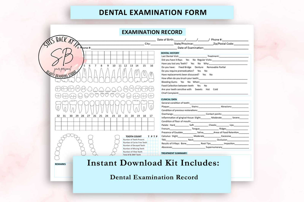 Dental Examination Form ShesBackAtIt Printable Spa, Salon and