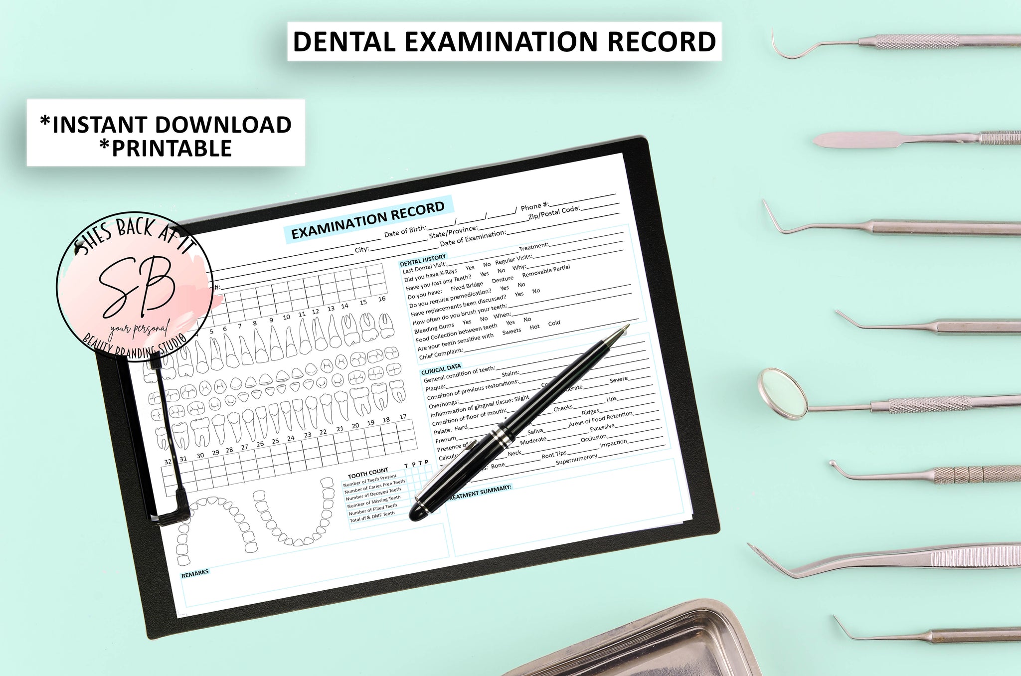 Dental Examination Form ShesBackAtIt Printable Spa, Salon and
