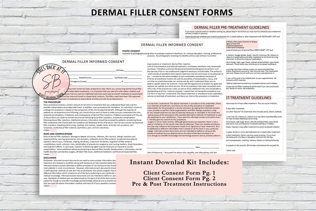 Dermal Filler Client Forms | ShesBackAtIt | Printable Spa, Salon and ...