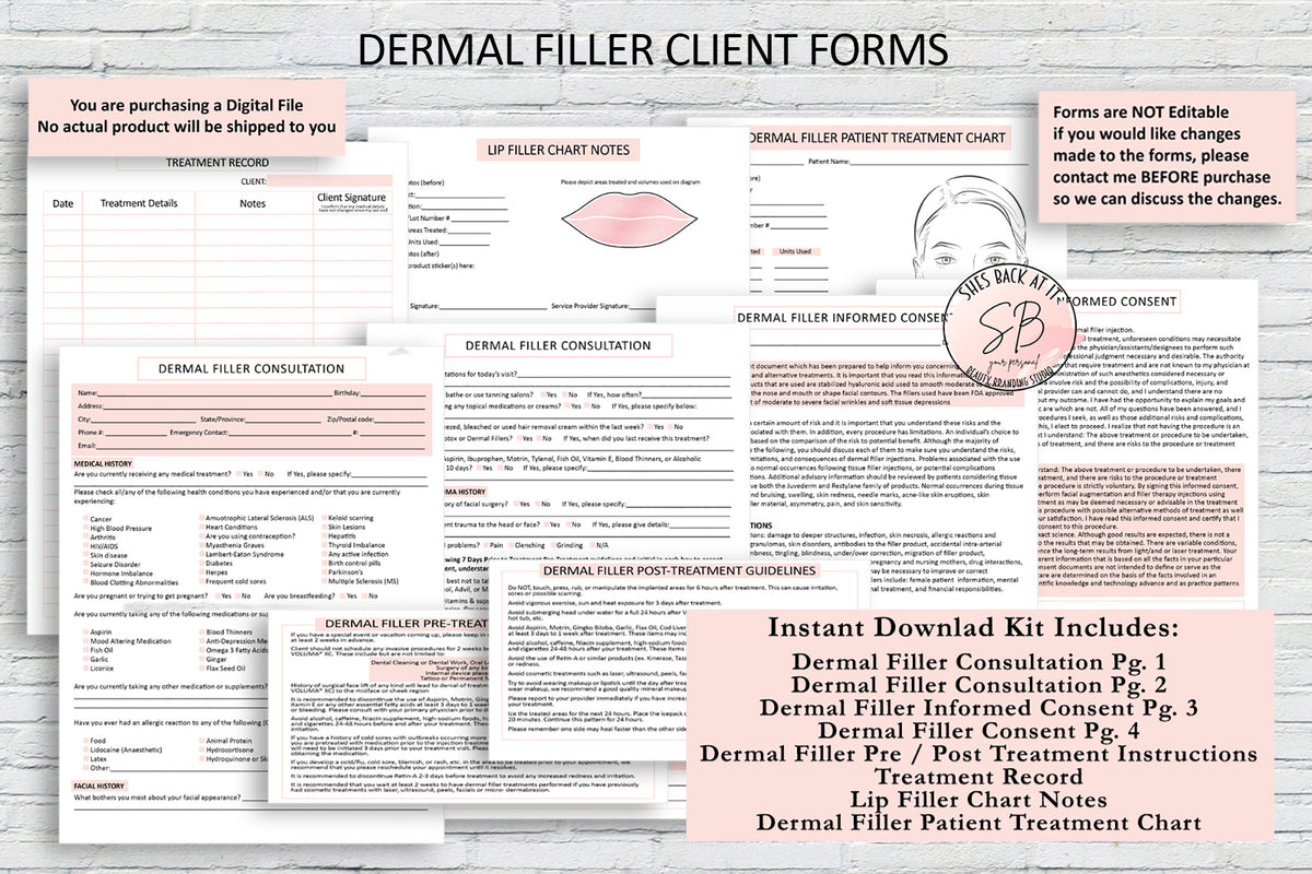 Dermal Filler Consultation Form | ShesBackAtIt | Printable Spa, Salon ...