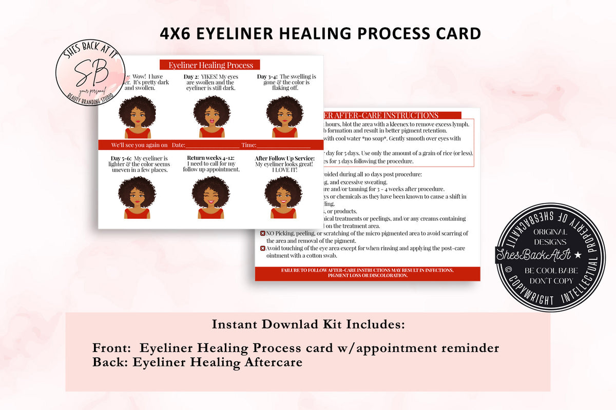 PMU Eyeliner Healing Stages Card ShesBackAtIt Printable Spa, Salon