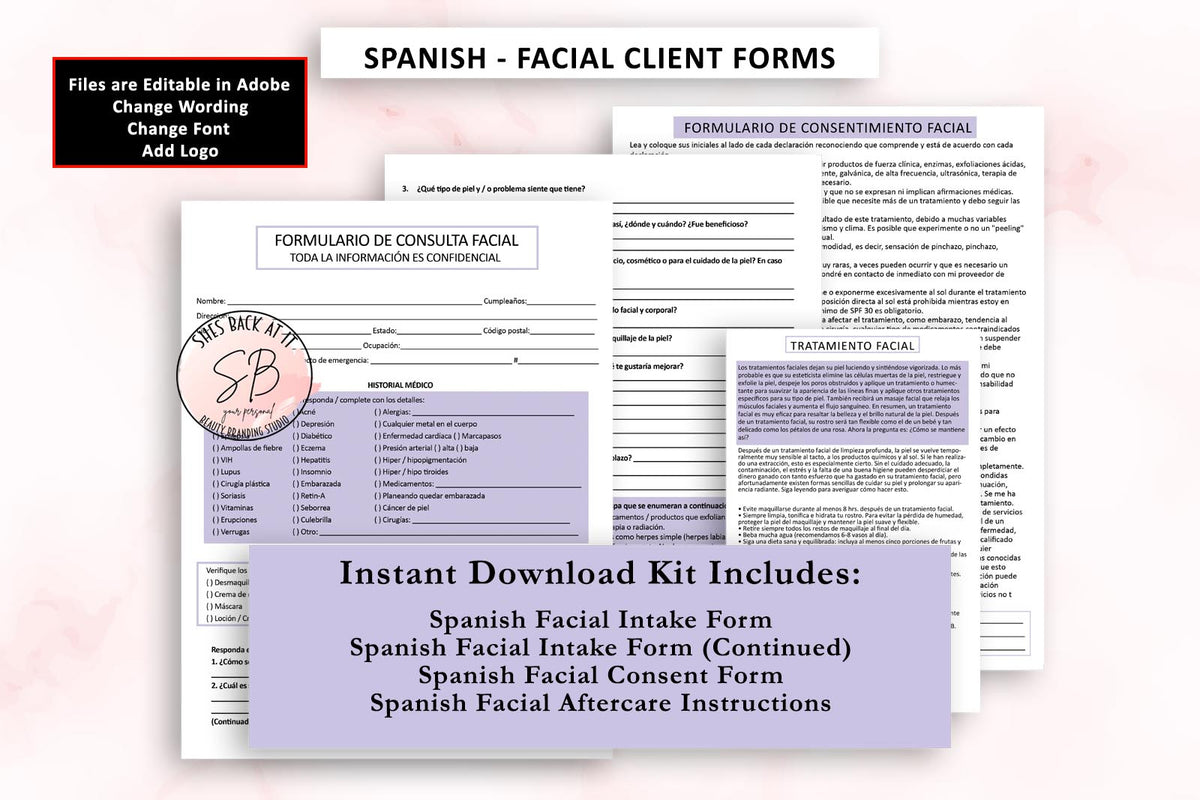 Spanish Facial Consultation and Consent Form | ShesBackAtIt | Printable ...