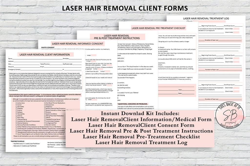 Laser Hair Removal Client Forms | ShesBackAtIt | Printable Spa