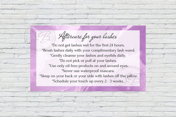 Purple Lashes Aftercare Card