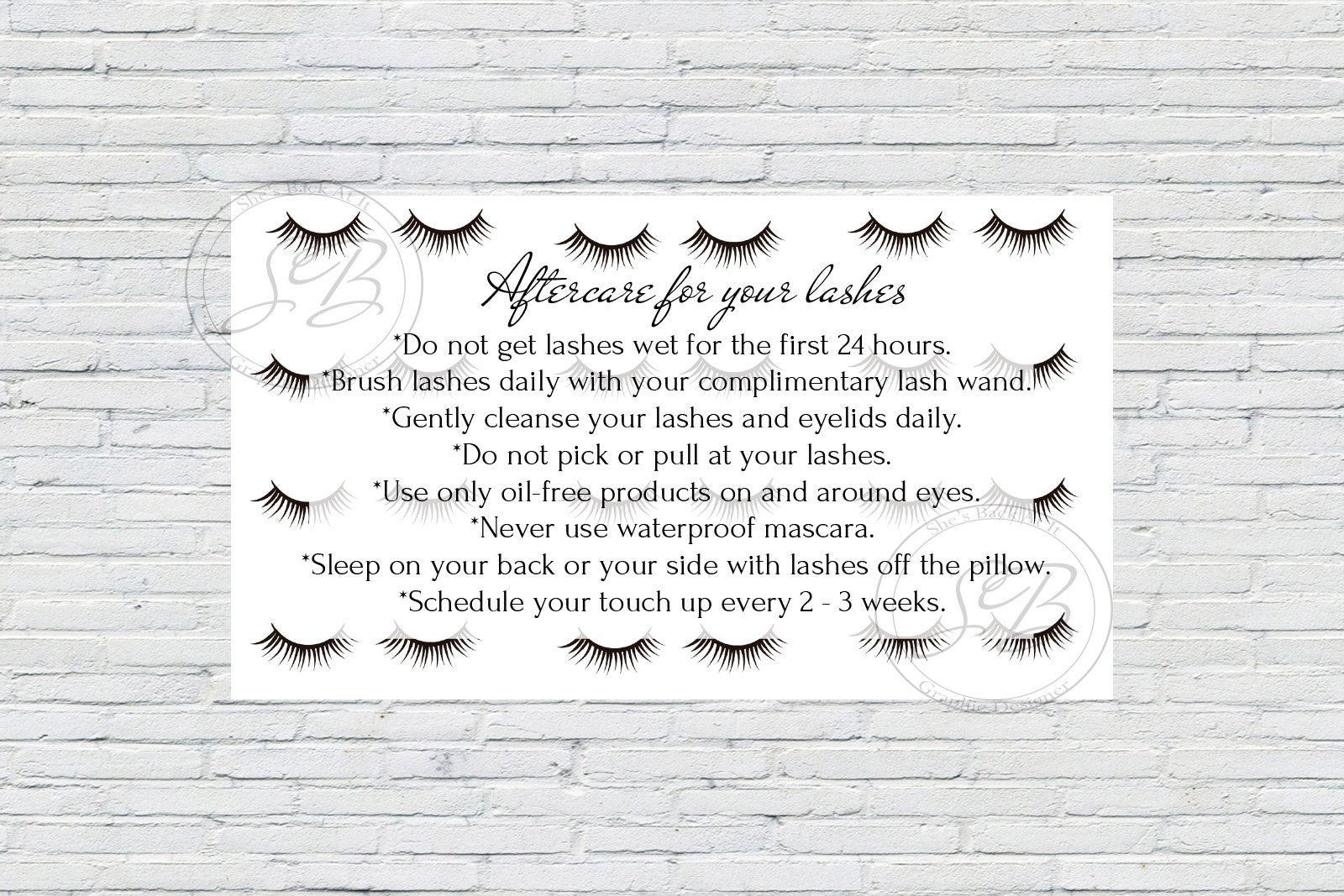 Printable Lash Aftercare Card