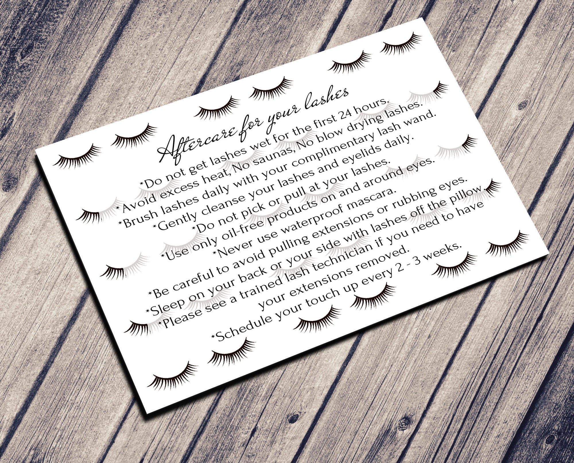 Lashes Aftercare Postcard