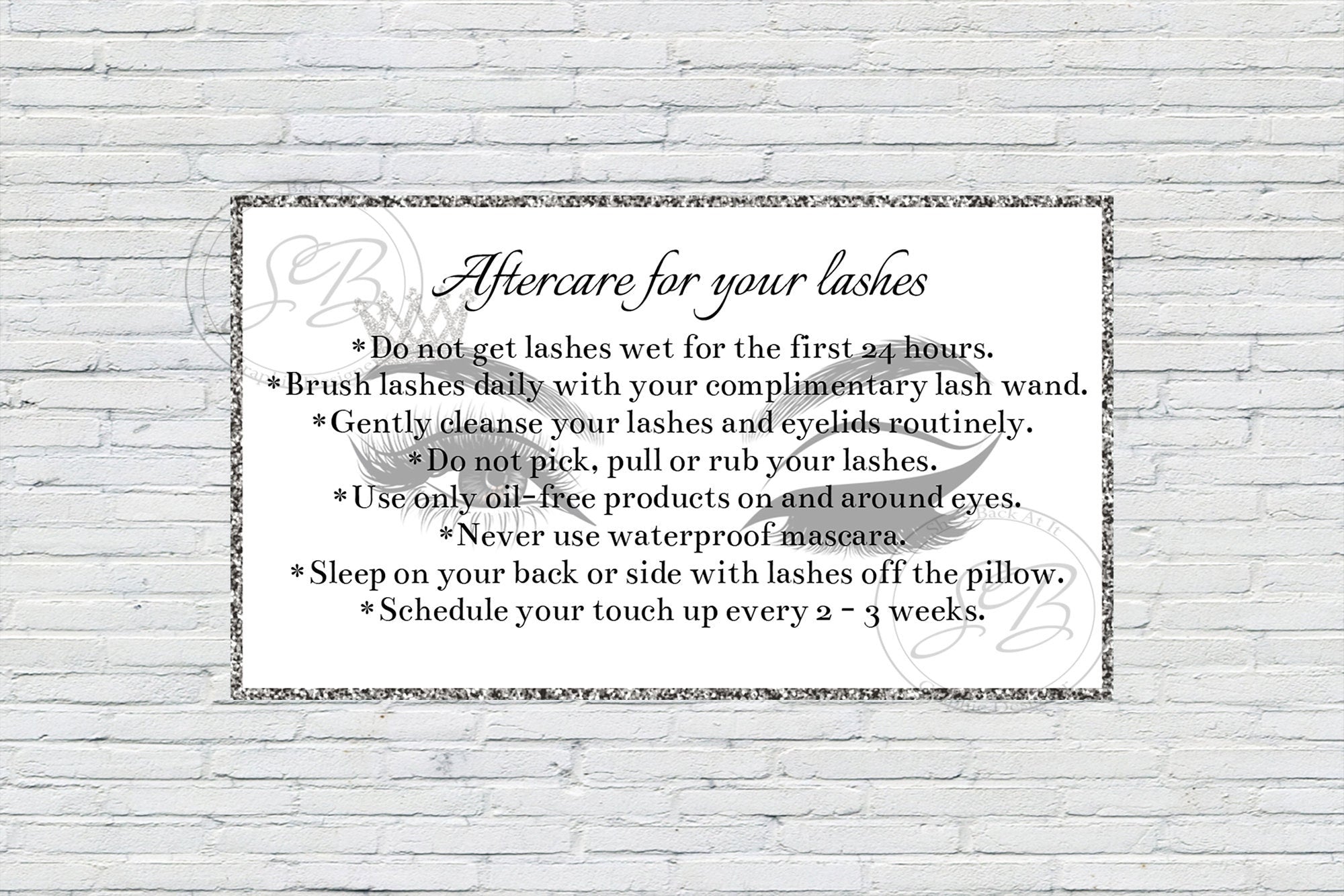 Crown Lash Extension Aftercare Card