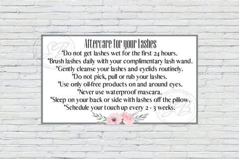 Printable Lash Extension Aftercare Card