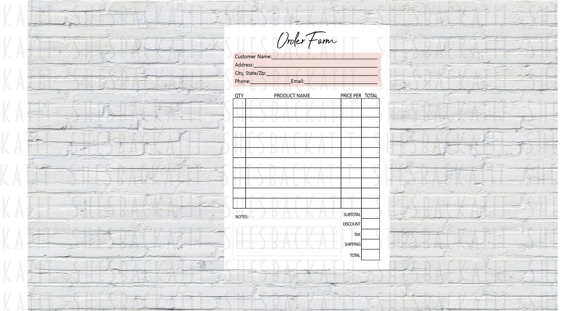 Printable Order Form